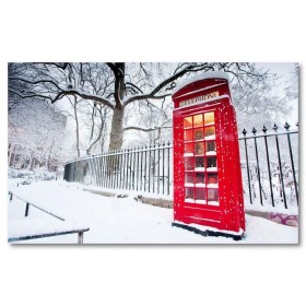 Αφίσα (τηλεφωνικός θάλαμος, κόκκινος, χειμώνας, χιόνι, φράκτης, δέντρο)